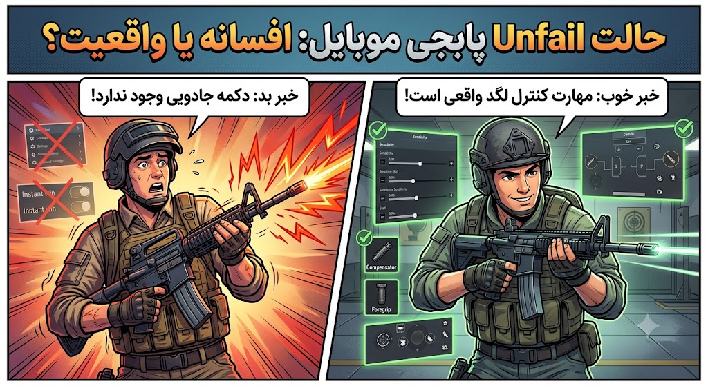 pubg-unfail-mode-featured.jpg — الت: «توضیح اصطلاح Unfail در پابجی موبایل و کنترل لگد اسلحه»
